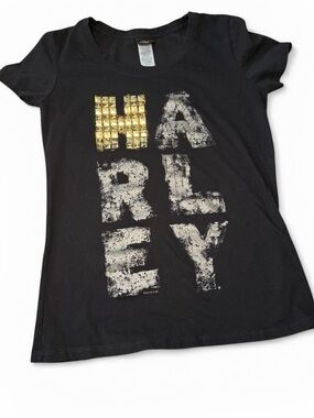 Harley-Davidson Black Short Sleeve Tee with Gold Stud H